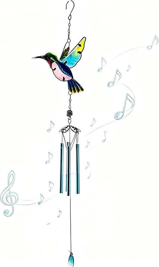 Wind Chimes Hummingbird, Garden Wind Chime for Home, Party, Festival Decor, Glass Garden Patio Yard Porch Decoration Indoor/Outside, Lifelike Hummingbird Deep Tone Style