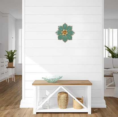 10" Metal Flowers Wall Decor, Green & Gold 3D Floral Metal Wall Art Decor for Inoor & Outdoor Use, Vintage & Modern Walls Arts for Bathroom, Living Room, Bedroom, Office, Garden, Patio, Porch, 1 Piece