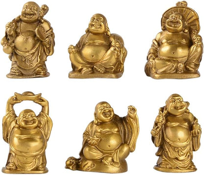 BRABUD Brass Laughing Buddha Figurines Lucky Happy Buddha Statue-2'' Set of 6 Gift