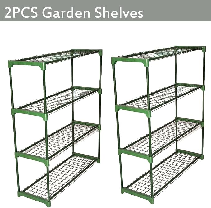 Panana 2 x Display Storage Racking for Garden Garage Greenhouse Staging Plant Stand Greenhouse 4-Tire Racking Shelving Unit for Garden Shed Garage