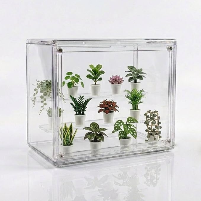 Mini Greenhouse Indoor, Clear Small Green House with Magnetic Door, Stackable Succulent Seed Starting Kit Children Nature Observation Station