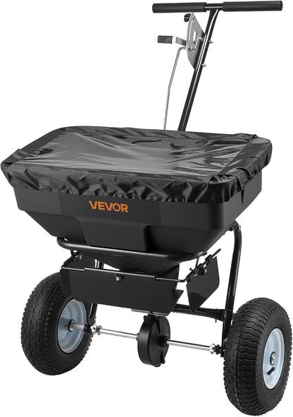 VEVOR Broadcast Spreader, 12ft Spreading Width, Push Broadcast Spreader with 13" All-Terrain Tires, Adjustable Flow Control, 130lbs Capacity Hopper, Lawn Spreaders for Fertilizer Seed Ice Melt