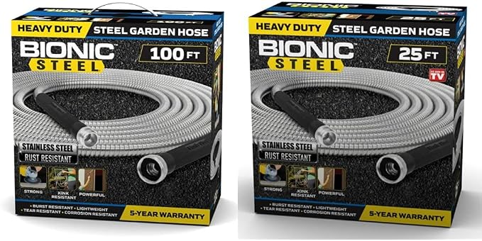 Bionic Steel 100 FT and 25 FT Garden Hoses, 304 Stainless Steel Metal Water Hoses, Flexible and Durable