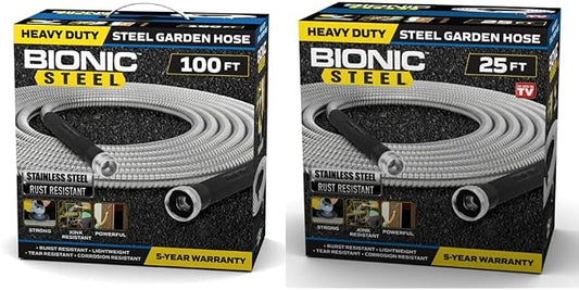 Bionic Steel 100 FT and 25 FT Garden Hoses, 304 Stainless Steel Metal Water Hoses, Flexible and Durable