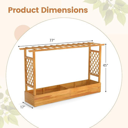 Happygrill 45" Raised Garden Bed with Trellis, Wood Planter Box w/Hanging Roof, 2 Side Trellises, Open-Ended Base for Flower, Climbing Plant, Plant Container for Garden