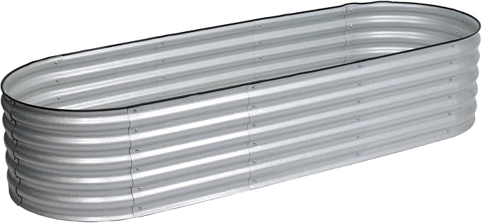 Aoodor 17" Tall Oval Galvanized Raised Garden Bed Kit, 6-in-1 Large Metal Outdoor Planter Box for Vegetables, Flowers, and Herbs, 7.5 x 2.3 x 1.5 Ft, Silver