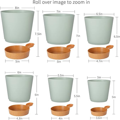 GARDIFE Plant Pots 8/7/6.5/6/5.5/5 Inch Self Watering Planters with Drainage Hole, Plastic Flower Pots, Nursery Planting Pot for All House Plants, African Violet, Flowers, and Cactus,Green
