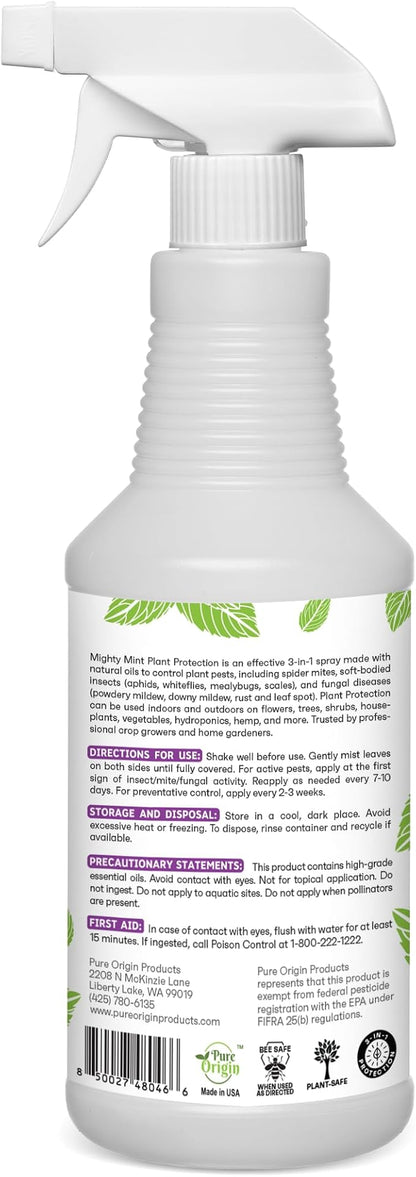 Mighty Mint Peppermint Oil Plant Protection Spray – Insect & Pest Control for Gnats, Spider Mites & Aphids – Plant-Based, Easy-to-Use with Microfiber Cloth- 32 oz