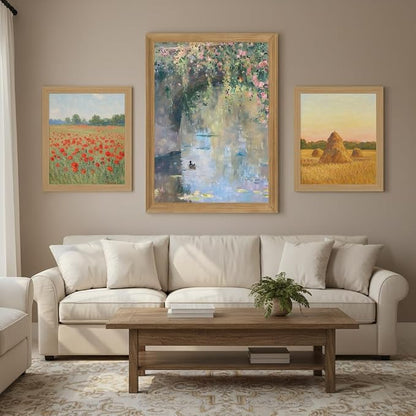 Framed Monet Wall Art, Water Lilies Pond Landscape Canvas Print, 8x10 | Vintage floral pond art in rustic wood frame for bedroom, bathroom, living room or French country decor