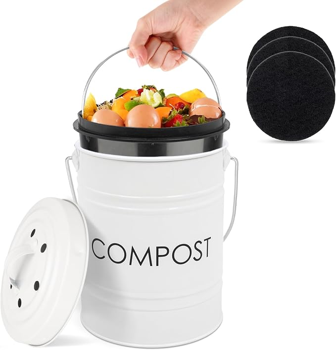 MUMTOP Compost Bin Kitchen Countertop Composter with lid – Small Compost ContainerI Includes Inner Compost Bucket Liner & Charcoal Filter