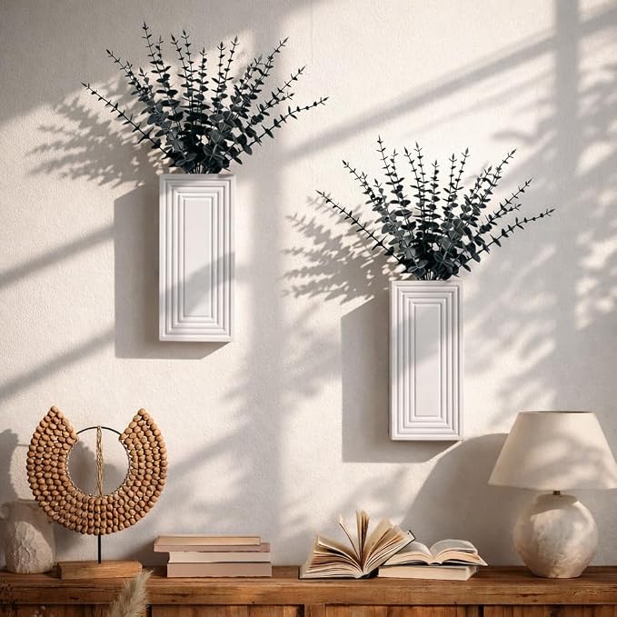 Wooden Wall Planter Vase,2 Pack Hanging Planter for Indoor Fake Plants Modern Boho Farmhouse Wall Art Decor for Home Indoor Kitchen Modern Farmhouse Bathroom Living Room Dining Room(White)