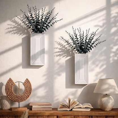 Wooden Wall Planter Vase,2 Pack Hanging Planter for Indoor Fake Plants Modern Boho Farmhouse Wall Art Decor for Home Indoor Kitchen Modern Farmhouse Bathroom Living Room Dining Room(White)