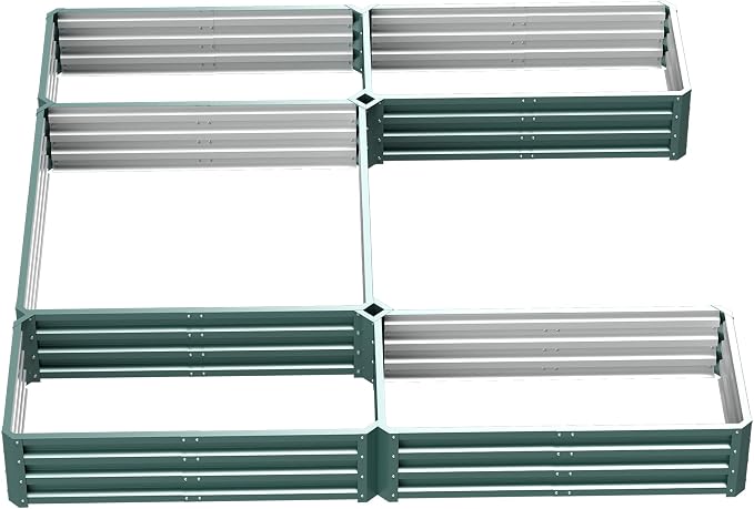 Outsunny 8 x 8ft DIY Raised Garden Bed, Large Galvanized Steel Planter Box with 5 Compartments, for Outdoor Plants, Vegetables, Flowers, Herbs, Easy Assembly, Green