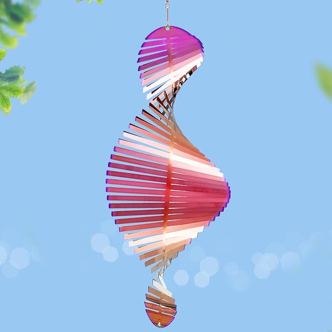 Stainless Steel Wind Spinner Outdoor Garden Decor, Gifts for Women Mom, 3D Metal Reflective Hanging Wind Spinners Sculpture for Outside Patio Garden Yard Porch Decorations (Colorful Spiral, 12 Inch)