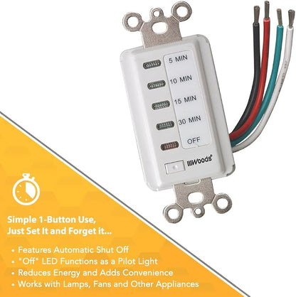 Southwire Woods in-Wall 30-Minute Decora Digital Countdown Timer - Automatic Wall Timer - Energy-Efficient Appliances Timekeeper - Easy-Install Digital Timer - Compact Design (Pack of 3)