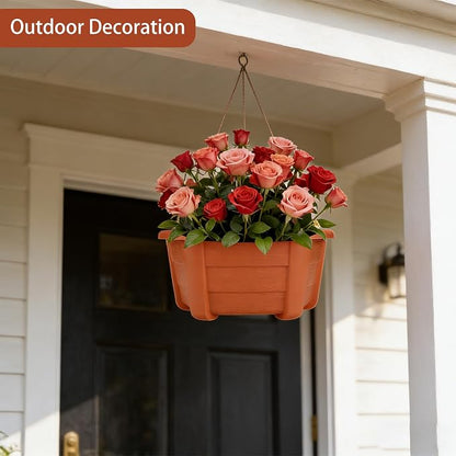 summer flower 3 Pack Hanging Planters for Railing, 9.84 Inch Plastic Window Box with Drain Hole Plug, Indoor Outdoor Flower Pots for Balcony Fence Garden Decor (Red)