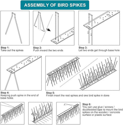 Bird Spikes Cover 21.6Feet Stainless Steel Pigeons Spikes Small Bird Spike for Roof Fence Window Mailbox(20pcs) | Easy to install, with zip ties