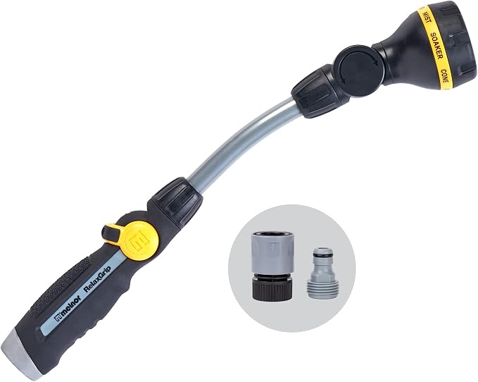 Melnor 65173AMZ RelaxGrip 8 Pattern 16" Pivoting Wand Bundle, Metal, Black, Yellow