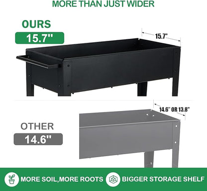31.5" Tall Raised Garden Bed with Wheels, Extra 15.7" W Planter Box (400 lbs Loads) with Storage Shelf & Handle,Heavy Duty Metal Garden Planter for Vegetables, Herbs & Flowers, Patio & Balcony
