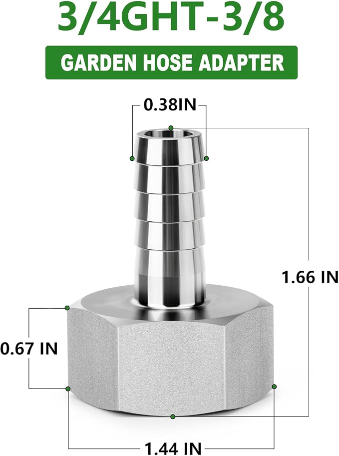 TAISHER 2PCS 304 Stainless Steel Garden Hose Repair Connector, 3/8" Barb x 3/4" GHT Female