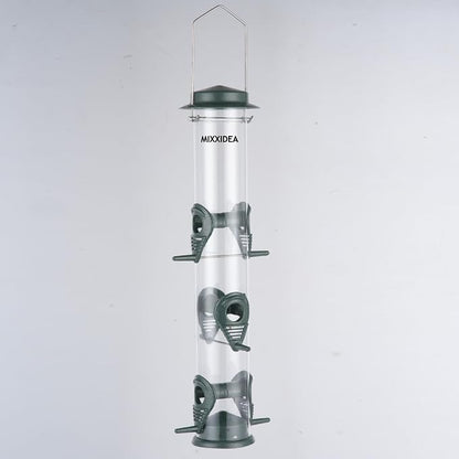 MIXXIDEA 1PK Metal Bird Feeders with 6 Feeding Ports,Tube Bird Feeder with Steel Hanger,Hard Plastic Wild Bird Feeder for Outdoors Hanging, Attracting Birds in Your Lawn, Garden, Balcony–Green
