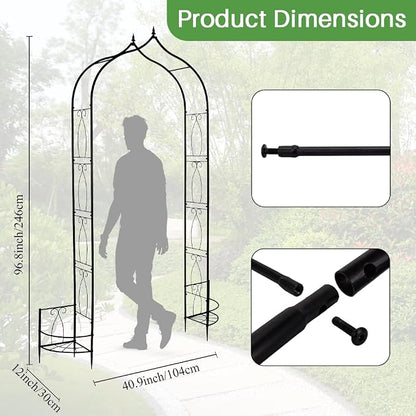 Metal Garden Arbors 8Ft Thickened Arch Trellis for Climbing Plants | Outdoor Arbor with Planter Box Rustproof Trellises Grapes Rose Wedding Arched Entrance Backdrop Stand Party Event Decoration