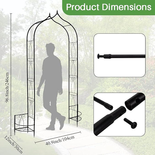 Metal Garden Arbors 8Ft Thickened Arch Trellis for Climbing Plants | Outdoor Arbor with Planter Box Rustproof Trellises Grapes Rose Wedding Arched Entrance Backdrop Stand Party Event Decoration