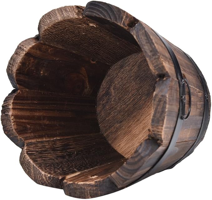 1 Pcs Rustic Wooden Bucket Barrel Flower Planter Patio Garden Backyard Planter Outdoor Indoor Home Decor