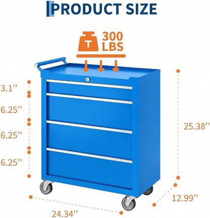 IDEALHOUSE Rolling Tool Chest, 5 Drawers Tool Storage Cabinet, Toolbox with Wheels, Portable Tool Cabinet Organizer with Locking System & Drawer Liners, Tool Storage Cart for Garage, Workshop, Blue