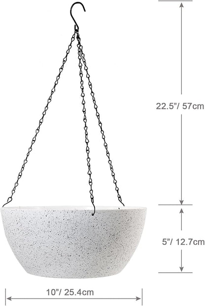 WSMKSZ 10 inch Hanging Planters for Outdoor Indoor Plants with Drainage Holes and Chain, 2 Pack Round Hanging Flower Plant Pots for Garden Home Porch Decor, Speckled White