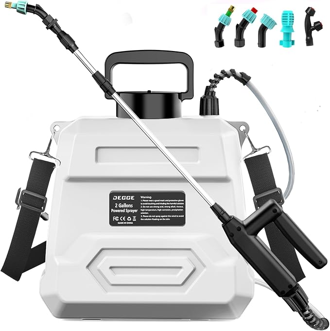 Weed Sprayer 2 Gallon, 7.4V Battery Powered Sprayer, Weed Killer Sprayers with 5 Mist Nozzles,Rechargeable Handle,Retractable Wand and Adjustable Strap for Garden, Yard,Lawn