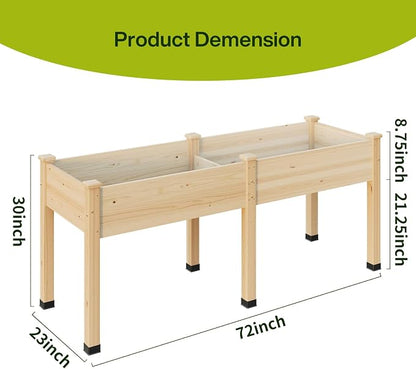 Wood Raised Garden Bed, 72x24x30in Elevated Wooden Planter Box with Legs Standing Growing Bed for Backyard, Patio, Balcony with Bed Liner, 200 Pound Capacity