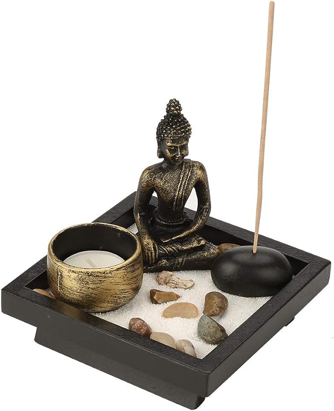 Zen Garden Set Buddha Statue Incense Burner Stick Candle Holder Ornament | Incense Holder for Yoga Meditaion Home Table Decor Gift