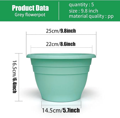 RooTrimmer 5 Pack 10 Inch Plant Pots for Indoor Outdoor,Plastic Floor Planters with Drainage Holes,Lightweight Flower Pots for Home,Patio & Garden(Blue)