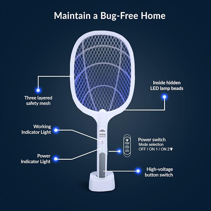 2 in 1 Electric Bug Zapper, Mosquitoes Trap Lamp & Racket, USB Rechargeable Electric Fly Swatter for Home and Outdoor Powerful Grid 3-Layer Safety Mesh Safe to Touch, Pack of 4