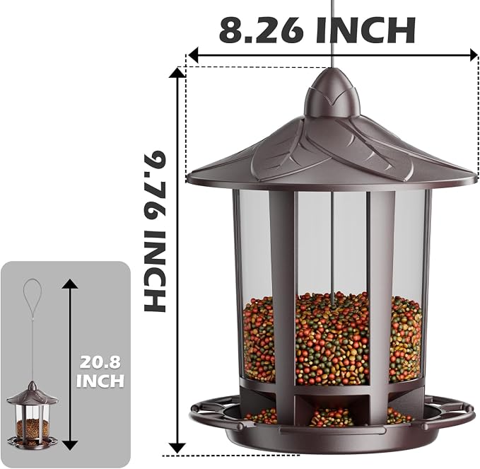 Birdream 2 Pack Bird Feeders for Outdoor Hanging, Assembly Required, 1-Min Easy Setup, Charming Castle Design, Attracting Cardinals Chickadees Goldfinches & Sparrows - Brown