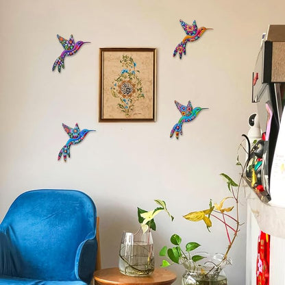 Metal Hummingbird Wall Art, 4 PCS Metal Bird Wall Hanging Decorations for Outdoor Fence Garden Yard Patio Balcony, Garden