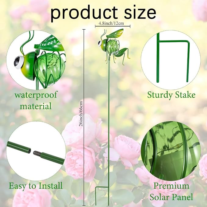 Viveta 2 Pack Garden Solar Lights, Solar Lights Stake | Decorative Solar Light with Cute Insect Figurines for Outdoor Pathway & Patio