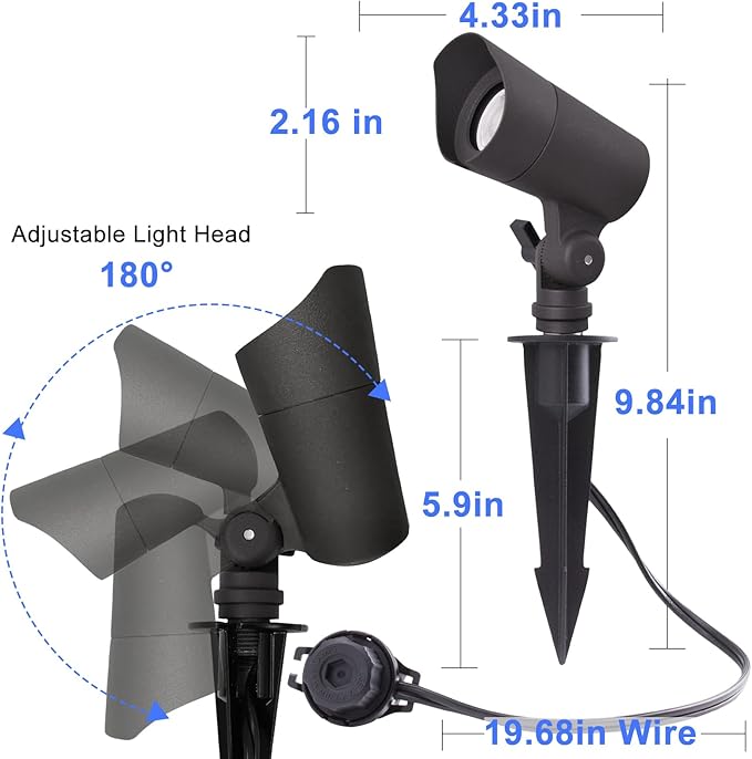 E ENERGETIC LIGHTING LED Landscape Lights with Connectors, 12V Low Voltage, Warm White 3000k, 4W, 175LM, Outdoor Waterproof Garden Pathway Lights Wall Tree Flag Spotlights with Spike Stand, 4 Pack