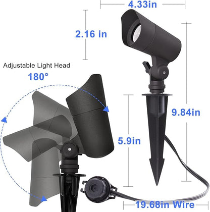 E ENERGETIC LIGHTING LED Landscape Lights with Connectors, 12V Low Voltage, Warm White 3000k, 4W, 175LM, Outdoor Waterproof Garden Pathway Lights Wall Tree Flag Spotlights with Spike Stand, 4 Pack