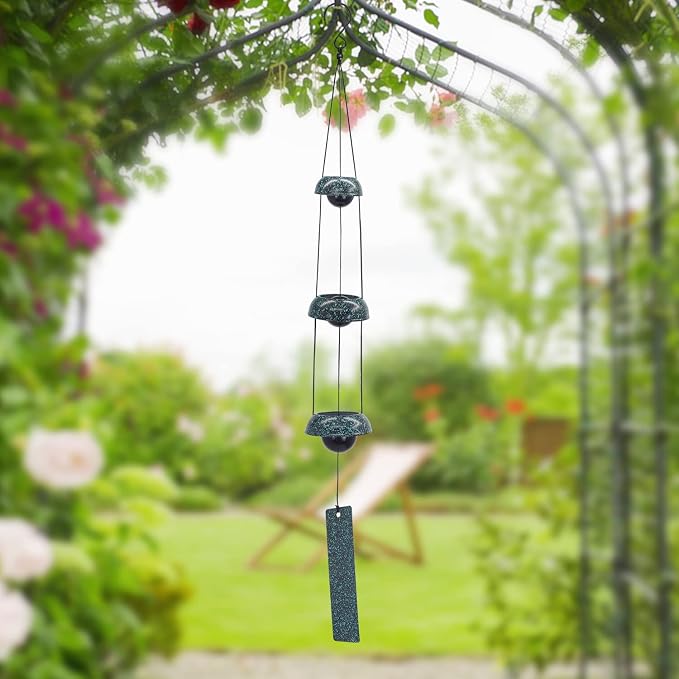 ASTARIN Temple Wind Chimes - Dark Atrovirens, 3 Bells, Feng Shui Home Yard Decoration, Memorial Gift for Peace Lovers