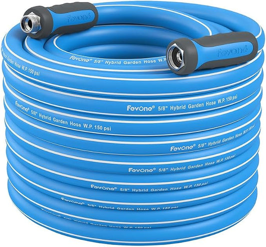 FEVONE Heavy Duty Garden Hose 55 ft, Hybrid Polymer Water Hose | Flexible, Leak-Free, Lightweight, 5/8 ID, 600 PSI, 3/4 GHT Aluminum Fittings with Swivel Handles