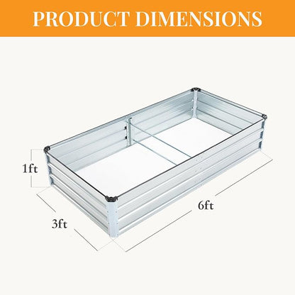 NEWBULIG Galvanized Raised Garden Bed Kit, 6x3x1ft 2 Pack Outdoor Metal Planters Box, Rectangular Raised Flower Beds for Planting Vegetables Flowers Herbs, Open Bottom, Easy Assembly, Silver