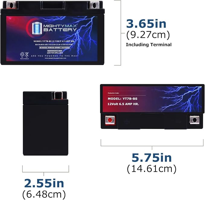 Mighty Max Battery YT7B-BS -12 Volt 6.5 AH, 110 CCA, Rechargeable Maintenance Free SLA AGM Motorcycle Battery (1 Pack)