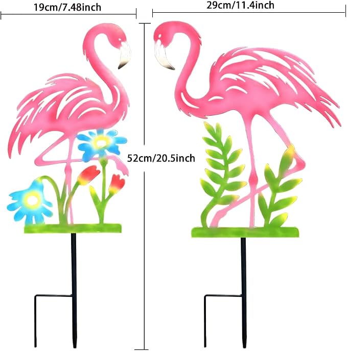 2 Pack Pink Flamingo Garden Statue - 20.5 inch Hand Flamingo Painted Metal Patio Art, Outdoor Decorative Stake Flamingo Statue for Lawn, Patio, Porch and Backyard, Gifts for Ladies (A Style 2 Pack)