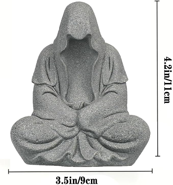 Aquarium Buddah Statue Sandstone Zen Buddha Sculptures for Garden Fish Tank Home Decorations (A)