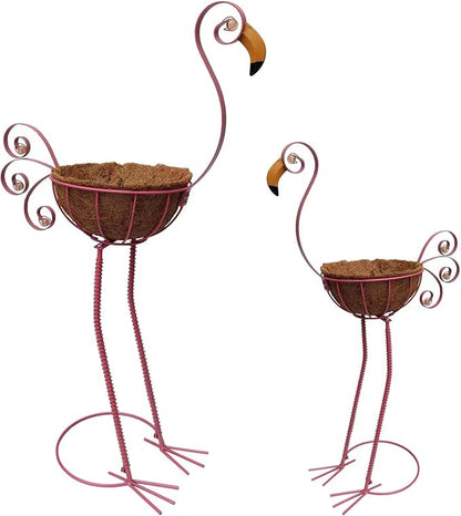 COOZZYHOUR Metal Flamingo Planter with Basket -Garden Bird Planters for Outdoor Indoor Lawn,Yard,Porch,Patio, Garden Decorations（Set of 2）