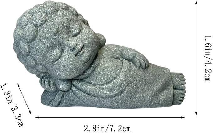 livelyfish Sleeping Buddha Statue Sandstone Buddha Figurine Zen Buddhism Sculpture for Aquarium Fish Tank Garden Home Decor (S)