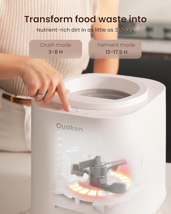 4L Electric Composter for Kitchen, Smart Countertop Compost Bin, Odorless | Low Noise | Auto-Cleaning | Turn Food Waste into Fertilizer, Indoor Food Waste Compost Machine, White