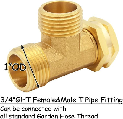 Uenede 2PCS Brass 3/4 Inch GHT Swivel Tee Pipe Fitting 3/4" GHT Male x Male x Female for Garden Hose Threaded Tube Pipe Fittings